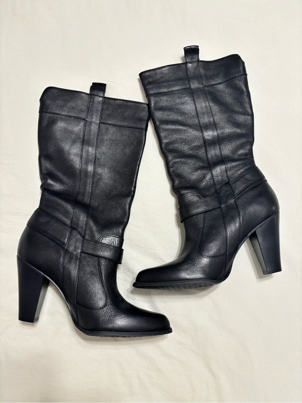 NEW Gianni Bini Black Leather Mid-Calf 4” Heeled Harness Dress Boots Never Worn - Picture 2 of 11